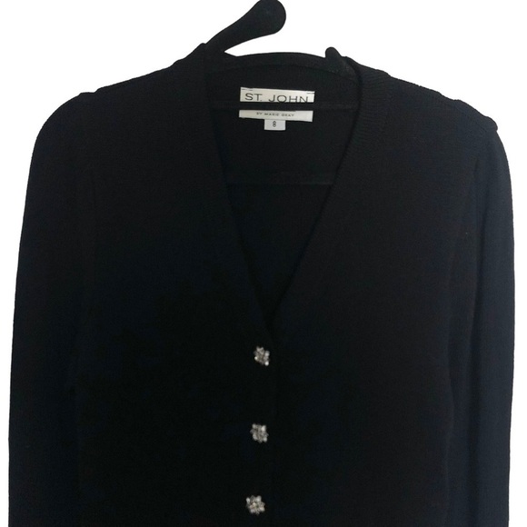 St. John Knit Black Cardigan Rhinestone buttons - Picture 2 of 8